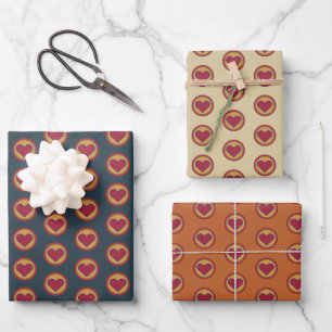 Hoja De Papel De Regalo Corazón Rojo Retro Amarillo Naranja Verde