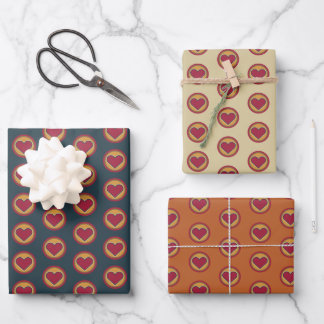 Hoja De Papel De Regalo Corazón Rojo Retro Amarillo Naranja Verde