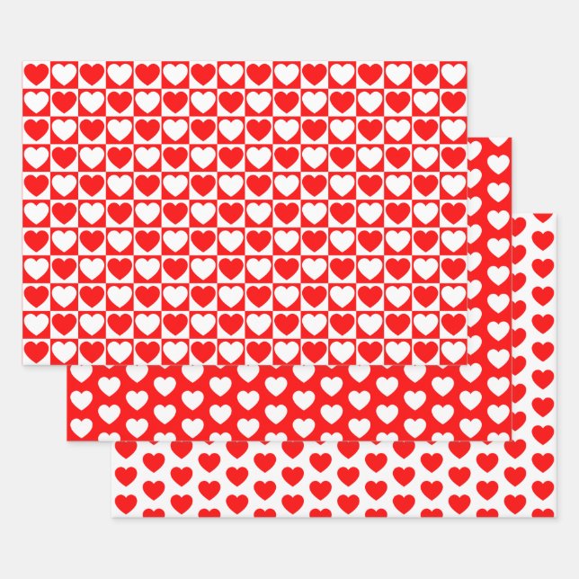 Hoja De Papel De Regalo Corazón rojo y blanco (Set)