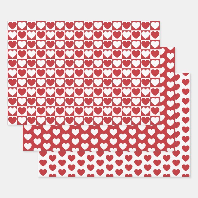 Hoja De Papel De Regalo Corazón rojo y blanco oscuro (Set)