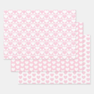 Hoja De Papel De Regalo Corazón rosa claro y blanco