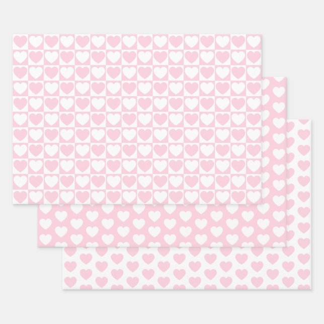 Hoja De Papel De Regalo Corazón rosa claro y blanco (Set)