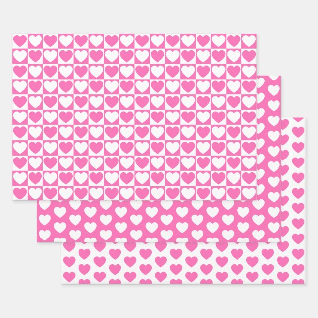 Hoja De Papel De Regalo Corazón rosa y blanco (Set)
