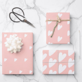 Hoja De Papel De Regalo Corazón rosa y blanco romántico
