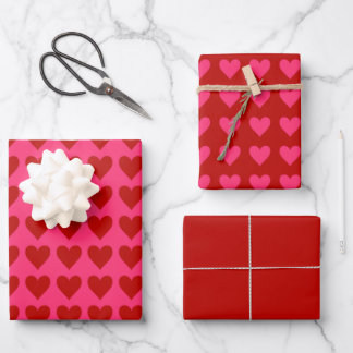 Hoja De Papel De Regalo Corazón rosa y rojo con sólido rojo San Valentín
