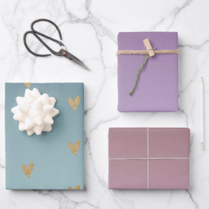 Hoja De Papel De Regalo Corazón verde azulado Purpurina de oro Mint Ombre
