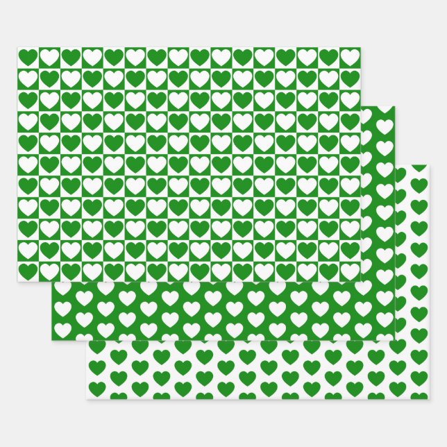 Hoja De Papel De Regalo Corazón verde y blanco (Set)
