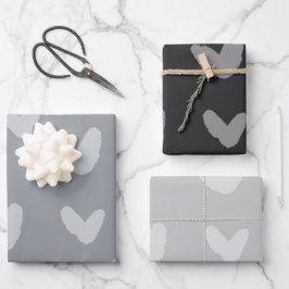 Hoja De Papel De Regalo Corazones artesanales Dulce Amor Boda Gris Negro D