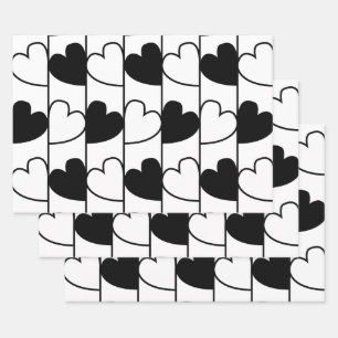 Hoja De Papel De Regalo Corazones blancas y negras