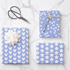 Hoja De Papel De Regalo Corazones blancos, estrellas y polkadots - Lavanda