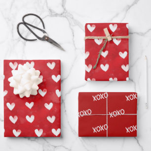Hoja De Papel De Regalo Corazones Blancos Rojos Amor Día de San Valentín