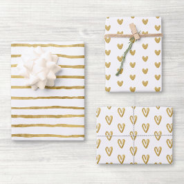 Hoja De Papel De Regalo Corazones blancos y dorados