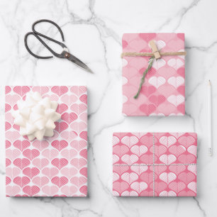 Hoja De Papel De Regalo Corazones caprichosos rosados y blancos patrón San