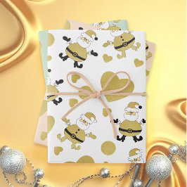 Hoja De Papel De Regalo Corazones Cute Santa Gold