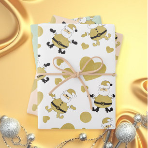 Hoja De Papel De Regalo Corazones Cute Santa Gold