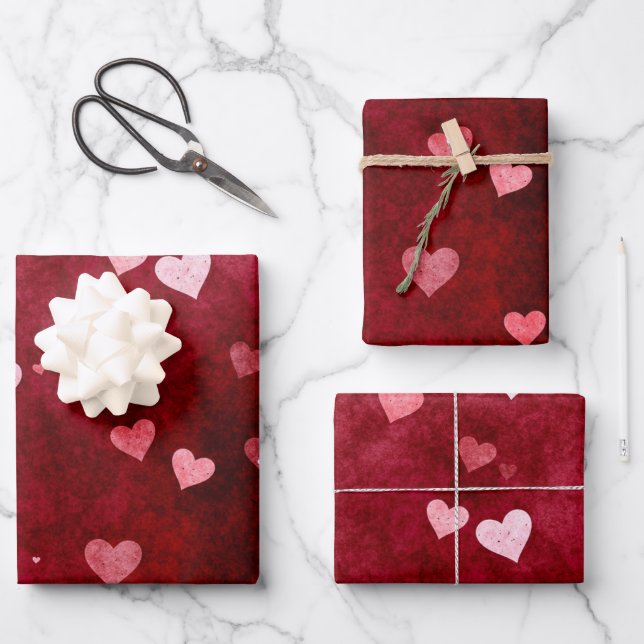 Hoja De Papel De Regalo Corazones de acuarela (Anverso)