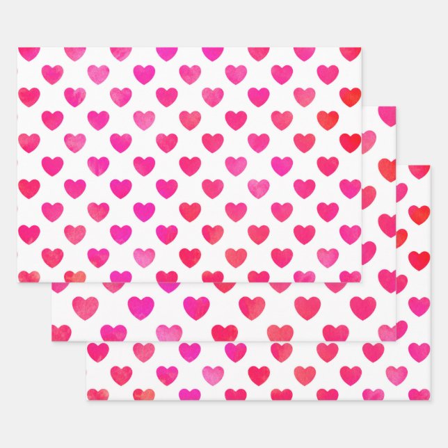 Hoja De Papel De Regalo Corazones de acuarela rosada roja (Set)