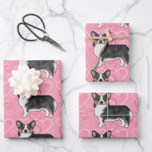 Hoja De Papel De Regalo Corazones de Amor Corgi Galés de Pembroke Negro Tr