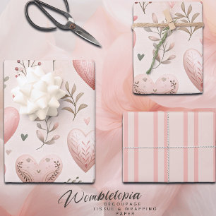 Hoja De Papel De Regalo Corazones de amor rosados pasteles y acuarela flor