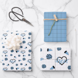 Hoja De Papel De Regalo Corazones de Cheer Azul Polvo, Pom Poms, Megáfono