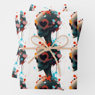 Hoja De Papel De Regalo Corazones de cráneo - Día de San Valentín de abstr