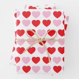Hoja De Papel De Regalo Corazones de Día de San Valentín rojo y rosa