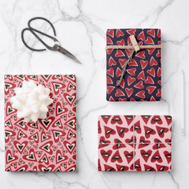 Hoja De Papel De Regalo Corazones de Doodle Rojo Retro Groovy Día de San V