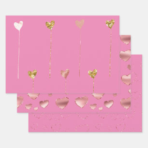 Hoja De Papel De Regalo Corazones de glam rosado Purpurina de oro