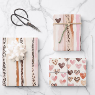 Hoja De Papel De Regalo Corazones de impresión de leopardo marrón rosado G