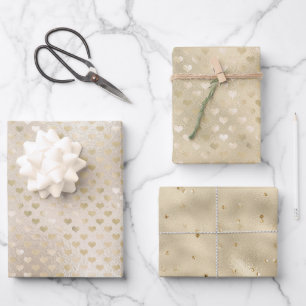 Hoja De Papel De Regalo Corazones de oro blanco