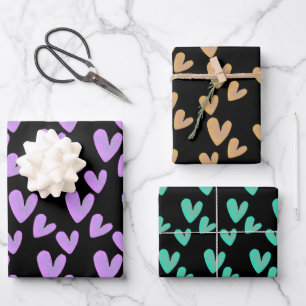 Hoja De Papel De Regalo Corazones de San Valentín Pintados a Mano con Acua