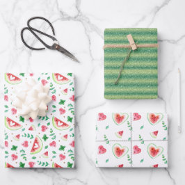 Hoja De Papel De Regalo Corazones de sandía y vegetación al acuarela