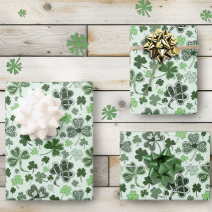 Hoja De Papel De Regalo Corazones de Trébol de Patrón Celta Verde Claro Ju