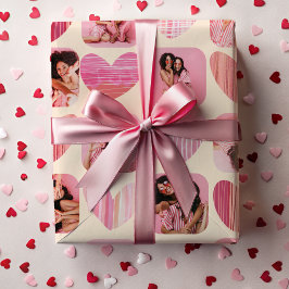 Hoja De Papel De Regalo Corazones divertidos y foto rosa y galentina negra
