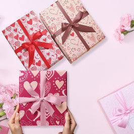 Hoja De Papel De Regalo Corazones dulces de San Valentín en conjunto rosa 