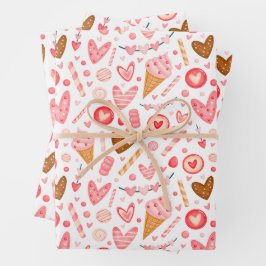 Hoja De Papel De Regalo Corazones El día de San Valentín, dulces y helados