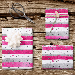 Hoja De Papel De Regalo Corazones Elegantes de San Valentín Rosa Plateado