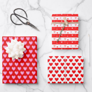 Hoja De Papel De Regalo Corazones en rojo y blanco