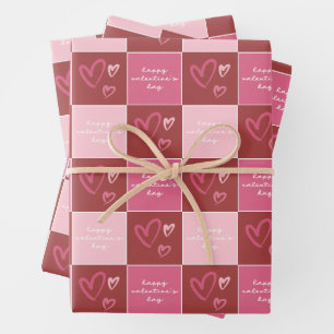 Hoja De Papel De Regalo Corazones felices Feliz Patrón Rosa del Día de San