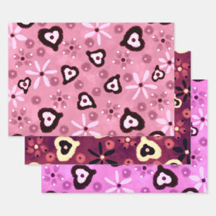 Hoja De Papel De Regalo Corazones Florales Tonos de Rosa Patrón Decoupage