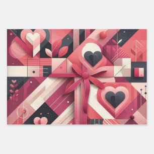 Hoja De Papel De Regalo Corazones geométricos abstractos y bloques de colo