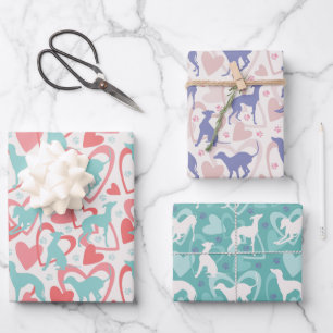 Hoja De Papel De Regalo Corazones grises italianos Patrón de amor de perro