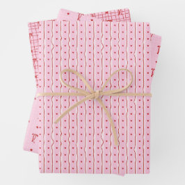 Hoja De Papel De Regalo Corazones Lazos Dibujados a Mano Rojo Rosa Día de 