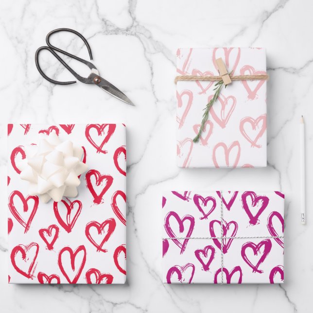 Hoja De Papel De Regalo Corazones modernos (Anverso)