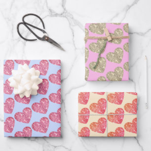 Hoja De Papel De Regalo Corazones Purpurinas íntimos Beige azul rosado