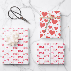 Hoja De Papel De Regalo Corazones Rojo y Blanco El día de San Valentín de 