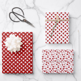 Hoja De Papel De Regalo Corazones rojos blancos dibujados a mano día de Sa