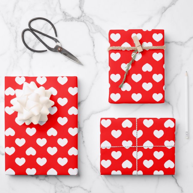 Hoja De Papel De Regalo Corazones Rojos Minimalistas (Anverso)