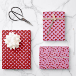 Hoja De Papel De Regalo Corazones rojos rosados dibujados a mano día de Sa