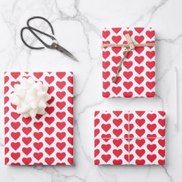 Hoja De Papel De Regalo Corazones rojos y blancos curados